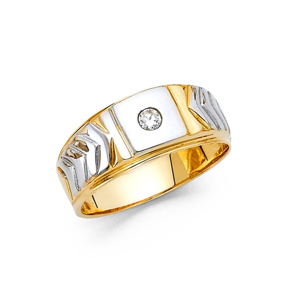 14K Two Tone Gold CZ Men's Ring